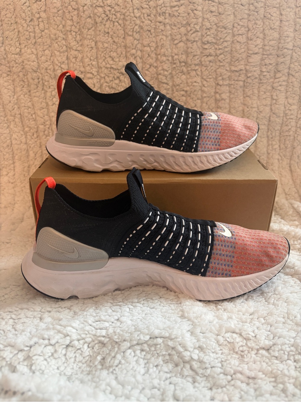 Nike Men’s Black & Coral Knit Slip-On Running Sneakers